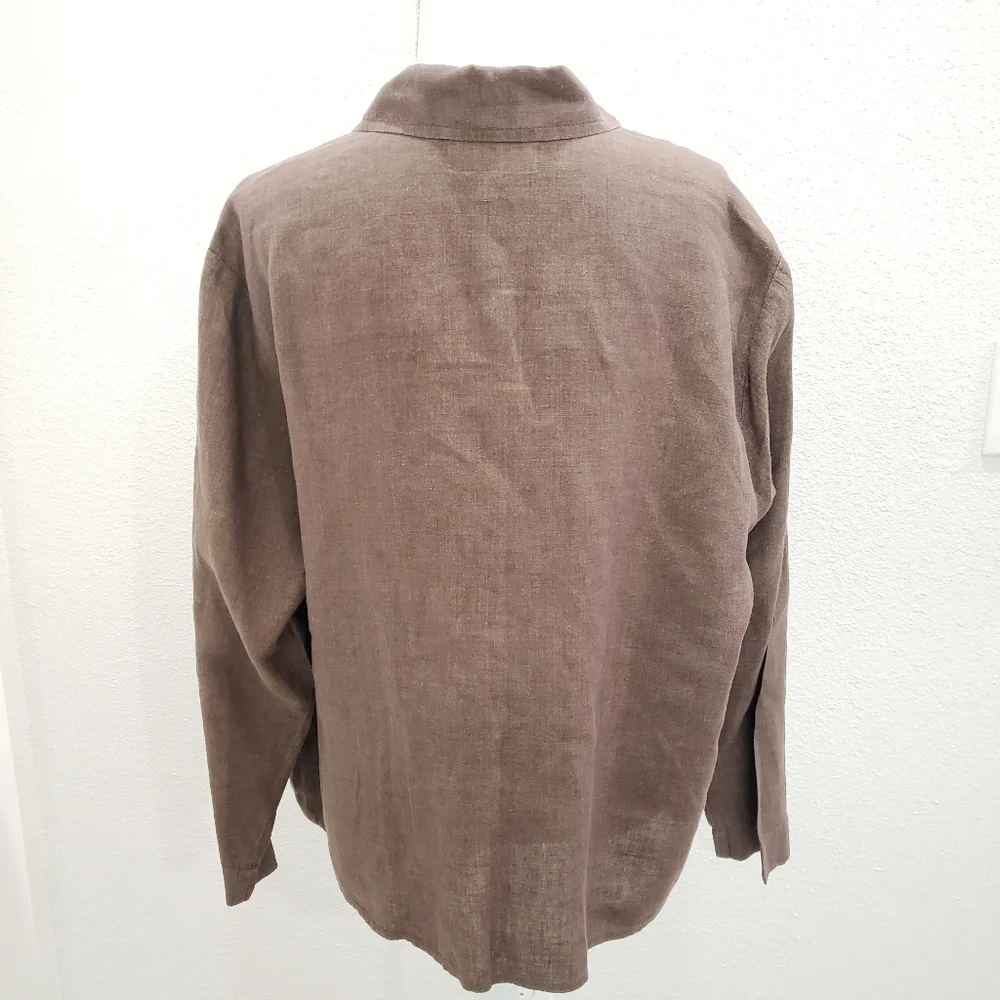 FLAX Brown Button Down Lightweight Linen Jacket Size Medium - Picture 6 of 8
